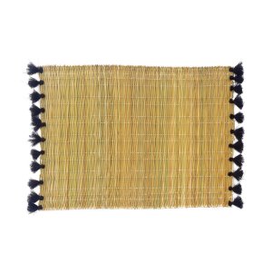 2 STRAW TABLE SETS AND BLACK POMPOMS