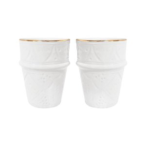 2 CUPS BELDI CERAMICS WHITE FOOTPRINT GOLD